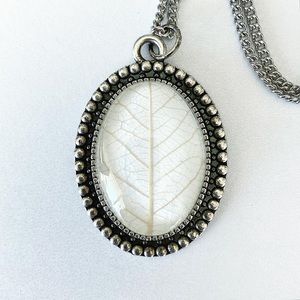 Handmade Pressed Leaf Necklace in White and Silver